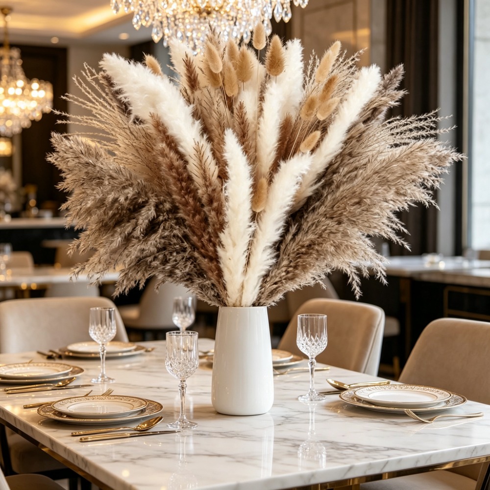 Pampas Grass Decor - ドライフラワー、茶色と白のパンパスグラスのブーケ。ボヘミアン風で、ご自宅、結婚式、パーティー、テーブルデコレーションに最適。