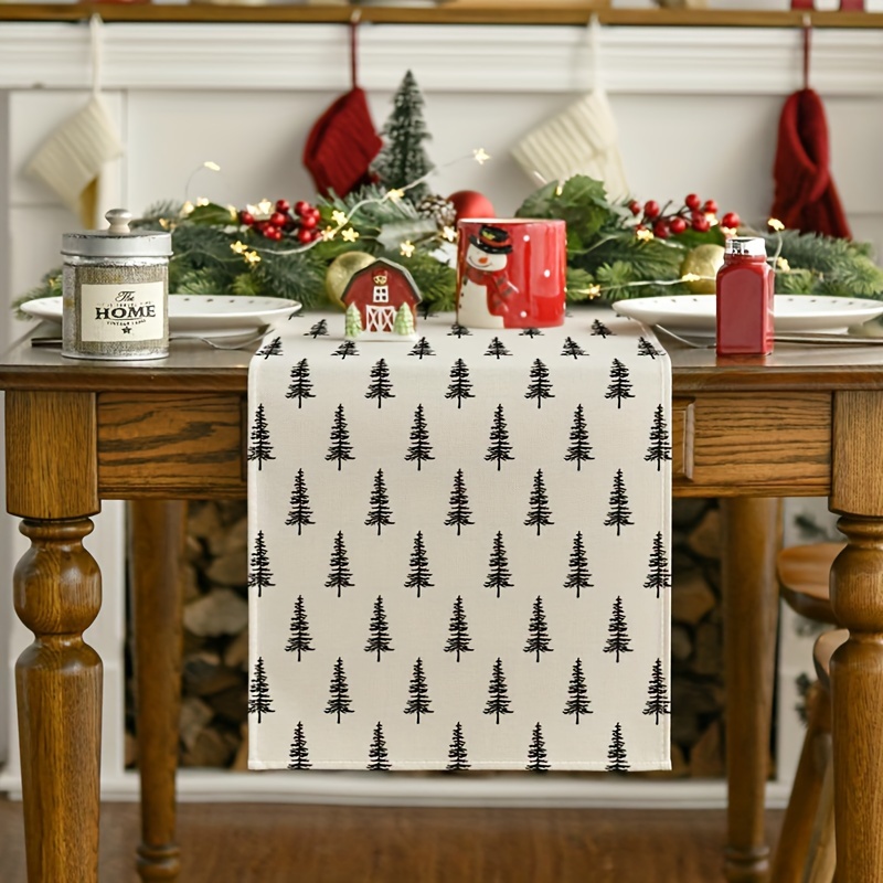 Linen Table Runner - シンプルなクリスマスツリーテーブルランナー、流行のホットアイテム、ホリデーデコレーション、リネン生地、パーティー、日常使い