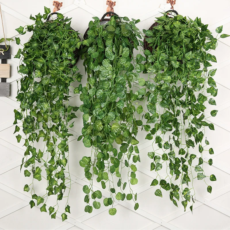 Rattan Plant Basket - 人工緑の壁の吊り下げ植物,家の装飾のための籐のつる植物,花の壁,90cm