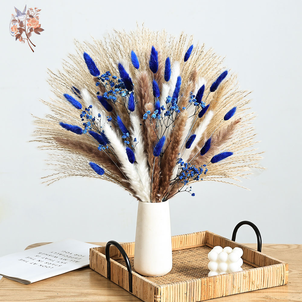 70 茎ブルーふわふわウサギの尻尾ススキの束ドライフラワーブ - Pampas Grass Decor のレビューと価格