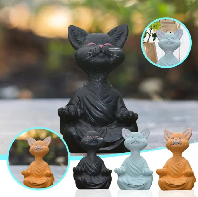 瞑想猫の彫刻庭の装飾樹脂ヨガ座禅猫家の装飾屋外庭の置物家の装 - Home Decor Za のレビューと価格