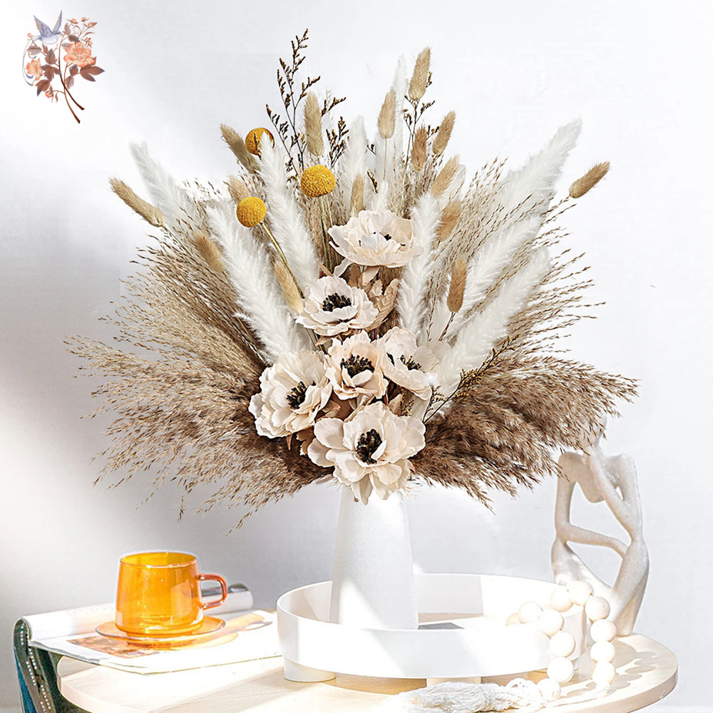 55 個造花花束ふわふわススキミックス偽牡丹モダンラグジュア - Pampas Grass Decor のレビューと価格