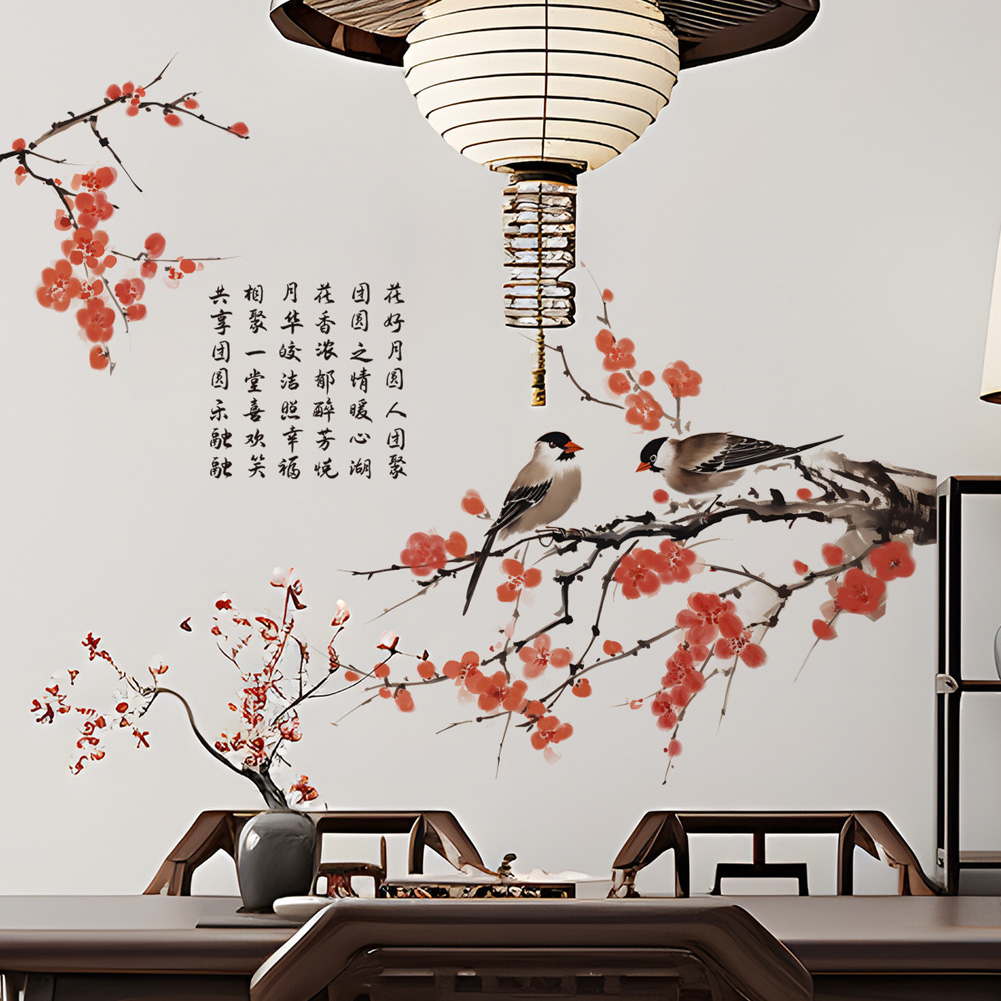 中国風の梅の花鳥ウォールステッカーリビングルームの背景装飾デ - Home Decor Indonesia のレビューと価格