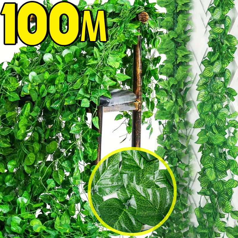 100/2 メートル人工グリーンアイビーつる花輪偽の葉植物籐 - Rattan Plant Basket のレビューと価格