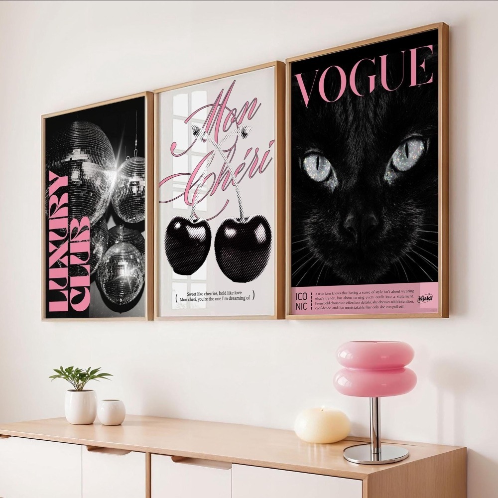 3ピース フレームレス ヒョウ柄、黒と白のギャラリーファッシ - Home Decor Y2K のレビューと価格