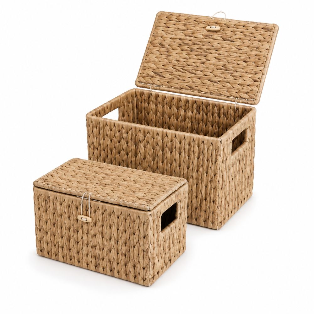 ホテイアオイ製収納バスケット 長方形 ハンドル付き 蓋付き収 - Rattan Plant Basket のレビューと価格
